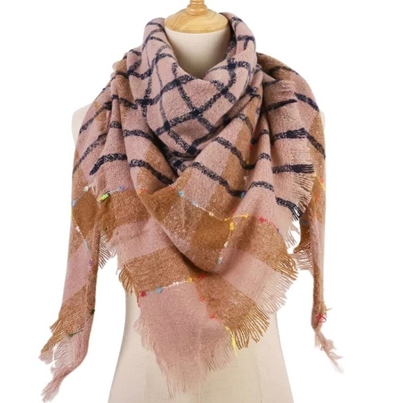 Luxury Cashmere Acrylic Plaid Knitted Triangle Scarf - Picture 1 of 4